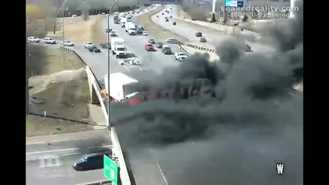 A small car causes a dramatic truck explosion in Minnesota highway accident