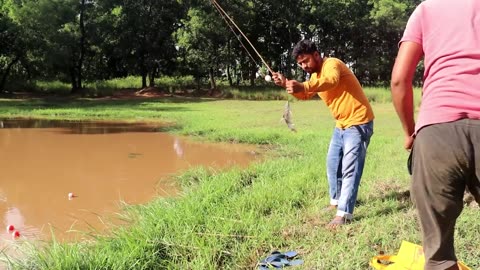 Fishing Video || Traditional boys are fishing in the village forest pond || Amazing hook fishing