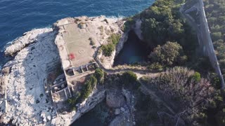 Drone footage of ruins near Sorrento, Italy