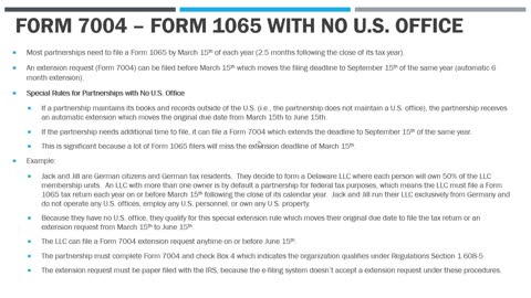 Form 7004 Extension Request for Partnerships with no U.S. Office