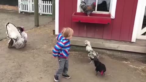 Funny Baby and Animal are Enjoying Together