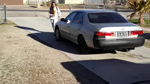 My 12 yr old daughter pulling car out