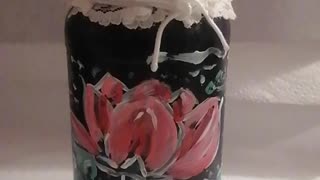 Handpainted Lily pond on glass jar