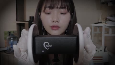 ASMR，using latex gloves massage the 3DIO + ear cleaning