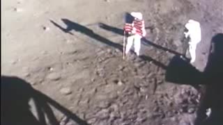 Neil Armstrong Buzz Aldrin Place American Flag On The Moon
