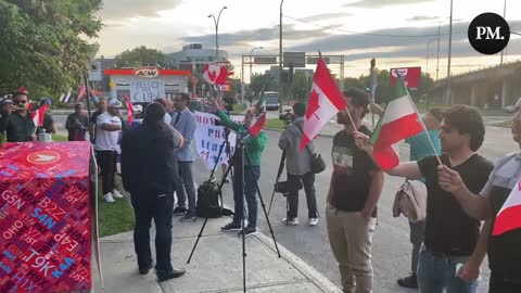 LIVE in Montreal: A group of protestors sing O Canada outside Justin Trudeau’s constituency office