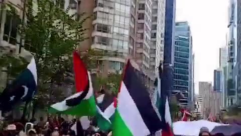 Hamas supporters gathering on the streets of Toronto today to show their opposition