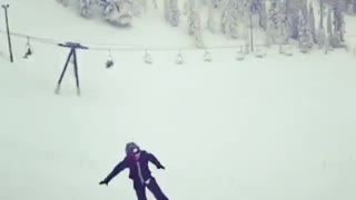 White blue snowboard flip land back