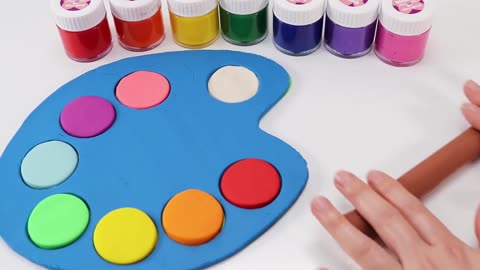 DIY How to Make Rainbow Art Palette and Color Brush with Play Doh 미술 팔레트 만들기 레인보우 플레이도우 만들기 #42