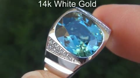 Natural Blue Zircon Diamond gold ring