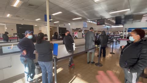 Inside the DMV. Those only ones not wearing masks were Richard and the cop.