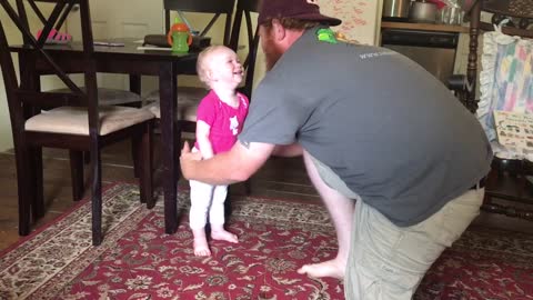 Crazy Dad Sings and Dances with Laughing 1 Year Old Daughter