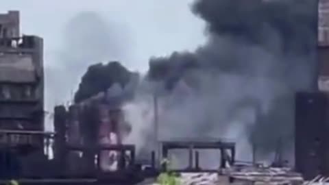 Steel Mill On Fire In The Ukraine-Russia War