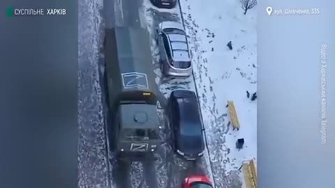 Russian military equipment on the streets of Kharkiv