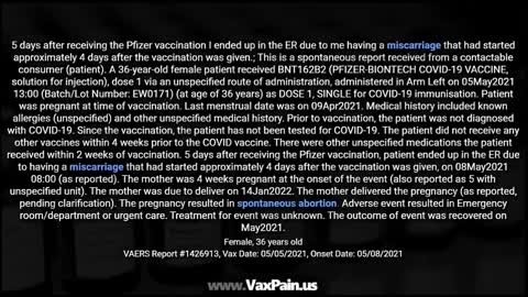 MASS POST C19 VACCINE PREGNANCY LOSS: MISCARRIAGES/ FETAL DEATHS, VAERS TELLS HORRIFYING TALE (PT 2)