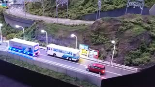 heavy traffic jam everywhere in this model train layout