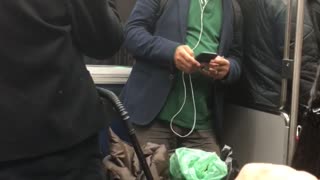 Woman subway black beanie eating bag of herbs vegetables lettuce
