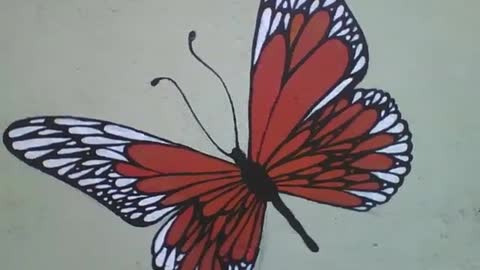 Beautiful red, white and black butterfly drawn on the wall of the flower shop [Nature & Animals]