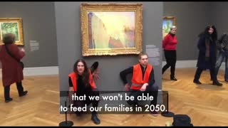 Climate activists in Germany throw mashed potatoes on a Monet painting