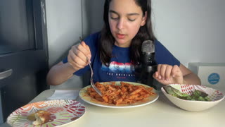 ASMR PENNE MUKBANG WITH GARLIC BREAD