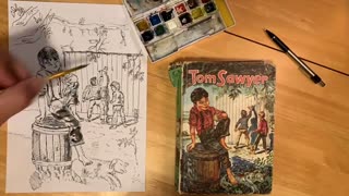 TIME-LAPSE!! Tom Sawyer goes Painting in Watercolour