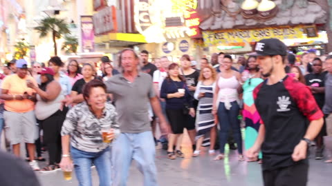 People having fun at the Fremont street downtown Las Vegas.