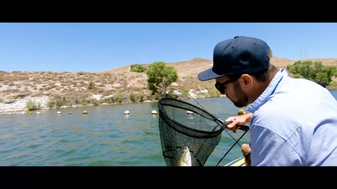 Bass Fishing on Castaic Lagoon Using an Intext Inflatable with Trolling motor