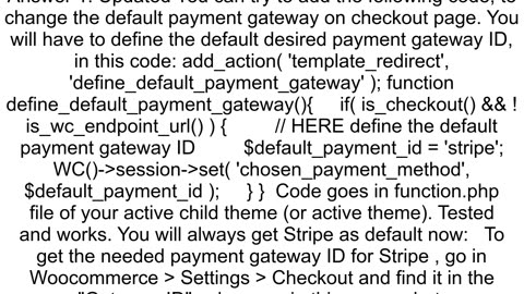 Change the default selected payment gateway in Woocommerce