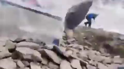 Campers almost hit by huge boulder