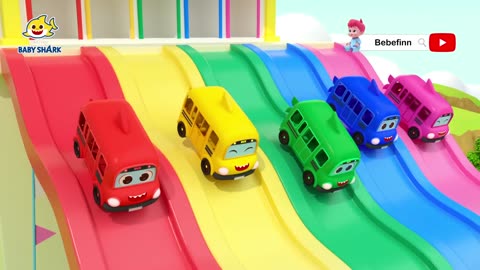 [🚎NEW] Five Little Buses Jumping on the Slide! - Baby Shark Toy Car Song - Baby Shark Official