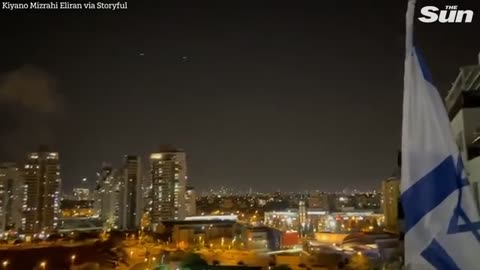 Israel's Iron Dome defence intercepts scores of Gaza rockets in skies above Tel Aviv_Cut