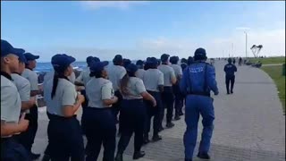77 Metro Police cadets in rhythmic drill at Sea Point Promenade