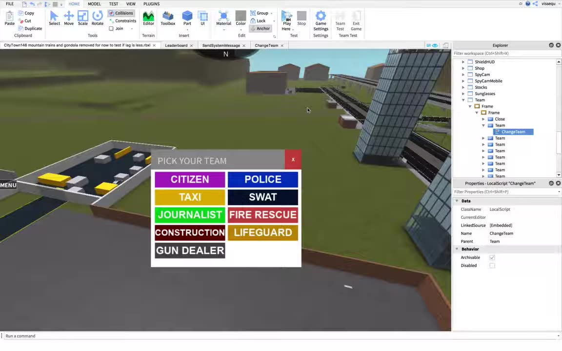 Roblox Studio: Change Team GUI