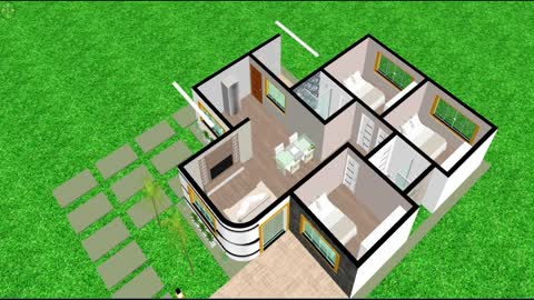 3d house plan with 3 bedrooms -bela casa