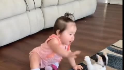 Great and funny video of a little kid playing with a cat that won people's hearts