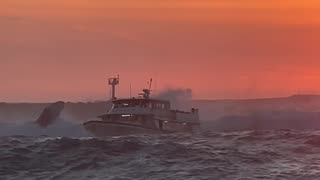 Whale Watching Boat Catches Waves Near San Diego