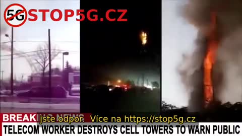 Telekomunikační pracovníci strhávají 5G věže