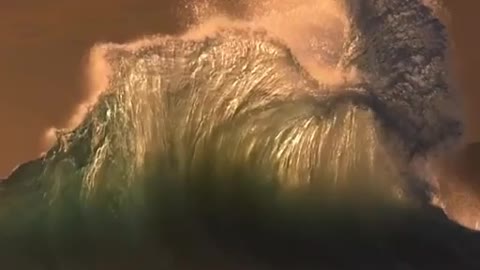 Powerful the ocean's roaring waves