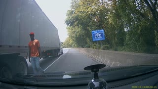Tailgating Car Swerves into Semi