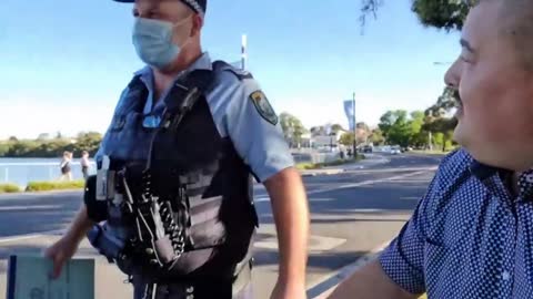 Leading Constable Kingston threatening the Aussie Cossack