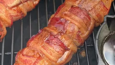 36 Bacon Wrapped Pork Tenderloin with Maple Glaze Recipe Over The Fire Cooking shorts