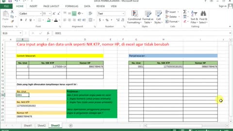 How to input unique numbers and data such as NIK KTP, cellphone numbers, in Ms excel