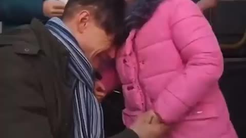 A father in Ukraine had to say goodbye to his family as he stayed back to fight.