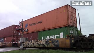 TRAIN 148 - CN 5605 & CN 8012 Engines Intermodal Train Eastbound In Ontario