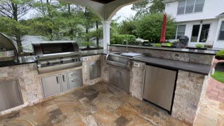 Outdoor Kitchen Pavilion with Pizza Oven Built in Dix Hills NY