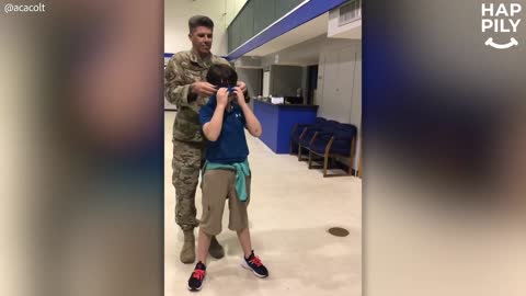 Air Force Dad Surprises Blindfolded Son After Deployment