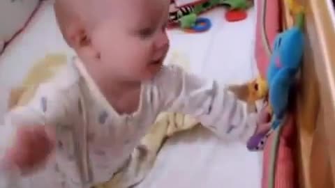 Funny baby reaction while sleeping