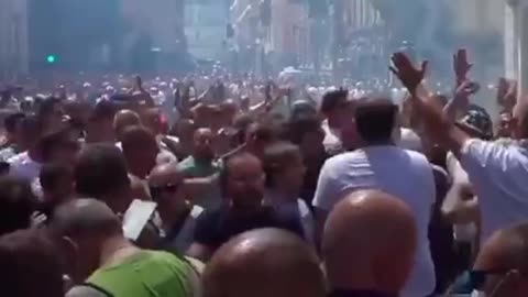 Italian taxi drivers demonstrated near parliament in central Rome on Wednesday