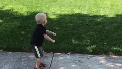 Boy and inflatable have a dance off