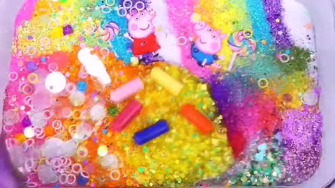 Papa pig Rainbow slime mixing random cute,shiny things into Slime#ASMR#Satifying#slimevideo#